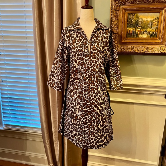 NWOT Tory Burch Reva Leopard Cheetah Print Poplin Shirtdress Shirt Dress Size 4 - Picture 3 of 8